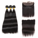 Peruvian Hair Straight 3 Bundles Lace Frontal Weave