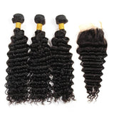 Deep Wave 3 Bundles With 4×4 Lace Closure Brazilian Hair