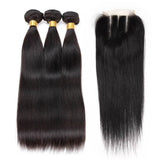 3 Bundles With Closure Virgin Brazilian Straight Hair