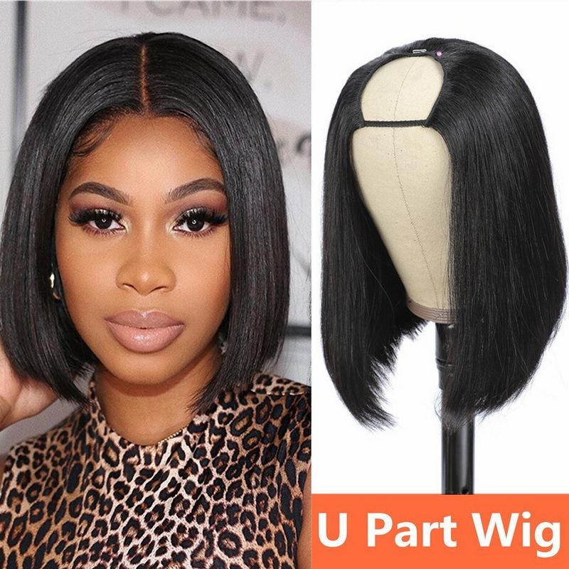 Straight U Part Wig Human Hair Short Bob Wig With Blunt Cut